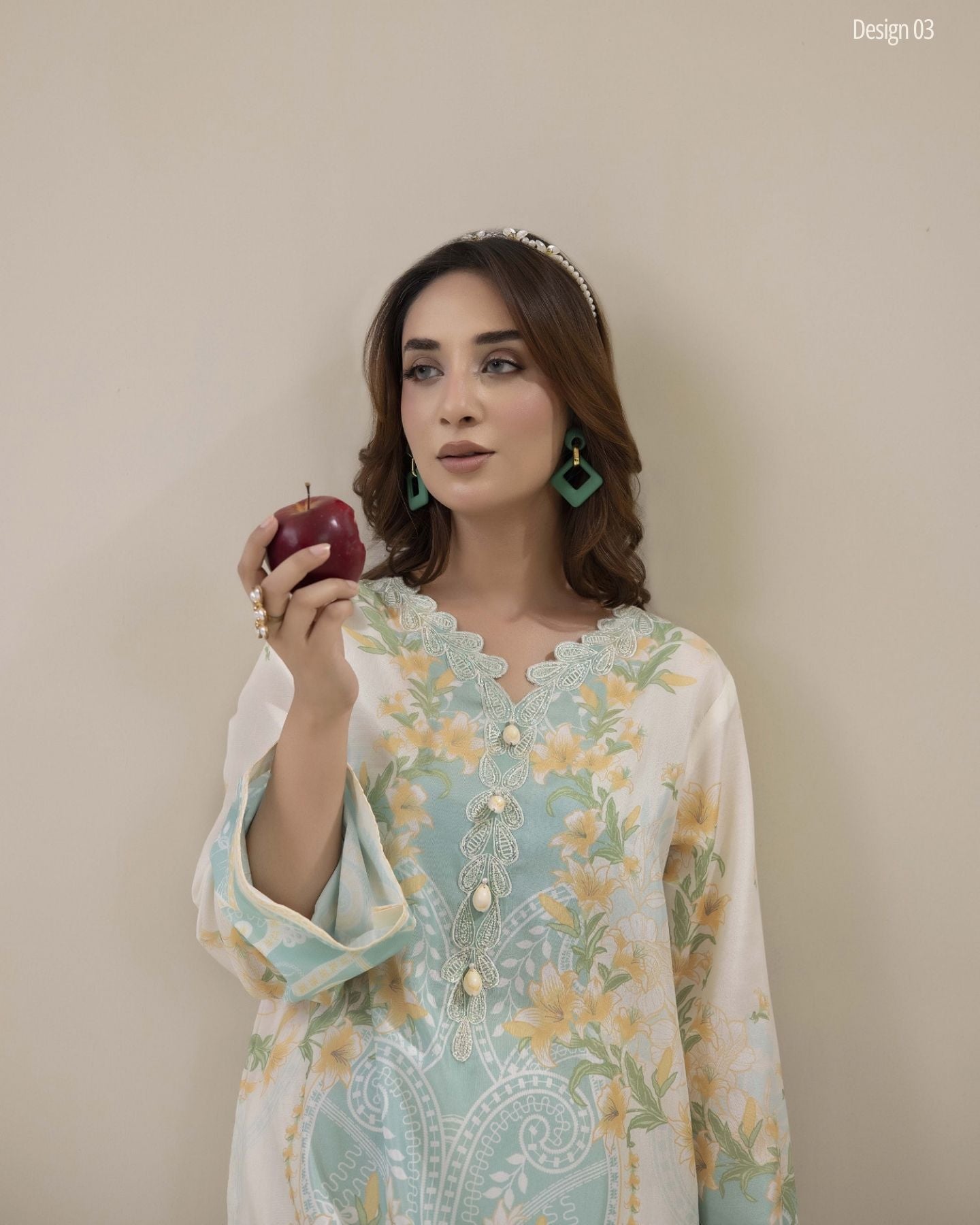 Traditional Threads Printed & Embroidered Pure Lawn Co-ord Set - Mint Blossom MA03