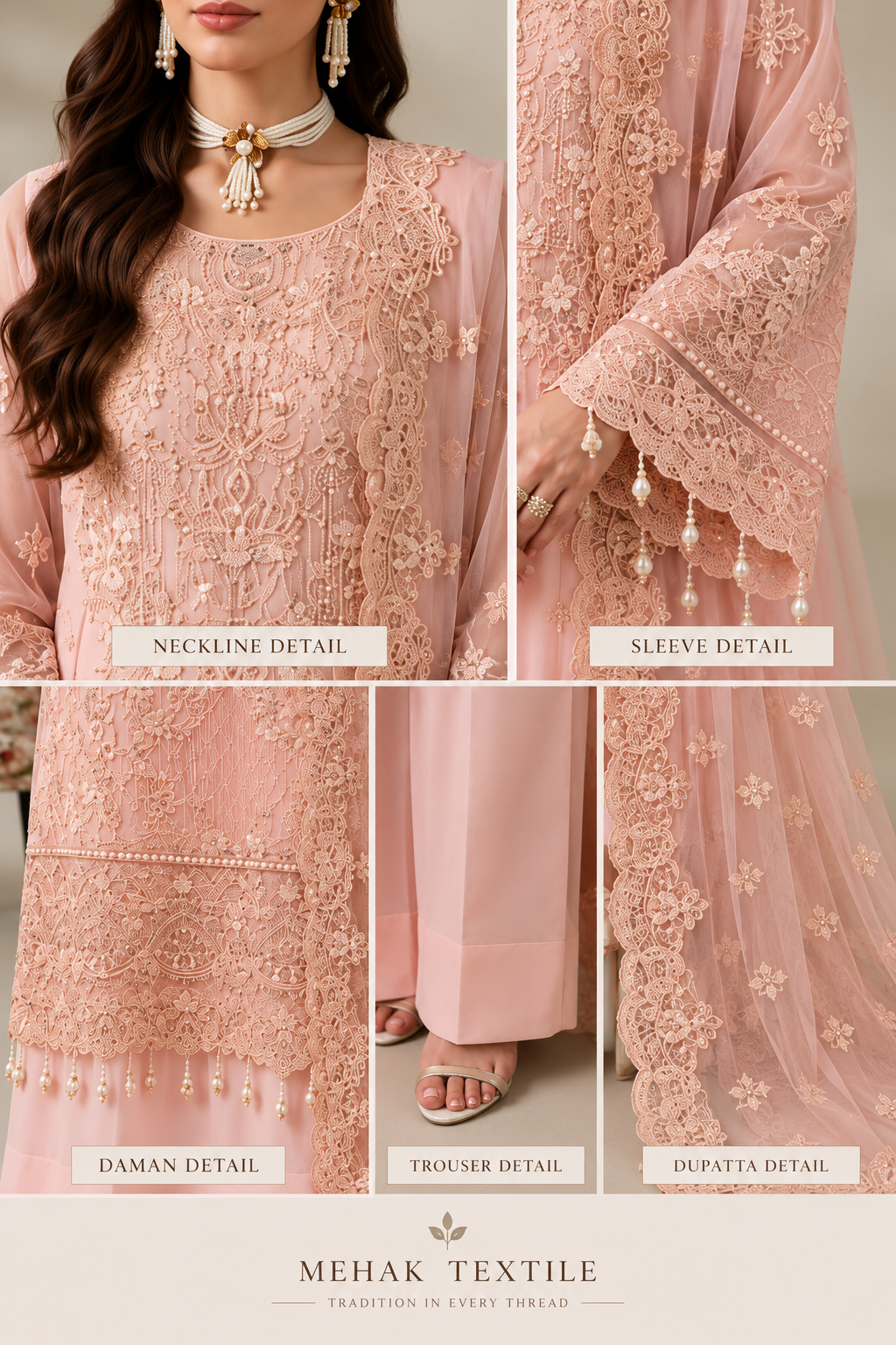 Imrozia La’Fiora Luxury Chiffon Embroidered 3 Piece Suit – Blush Pink MT12