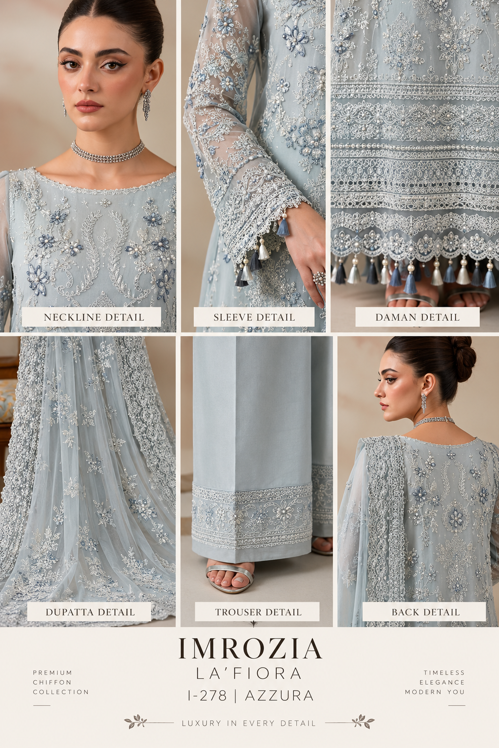 Imrozia La’Fiora I-278 Azzura Luxury Chiffon Embroidered 3 Piece Suit – Ice Blue MT09