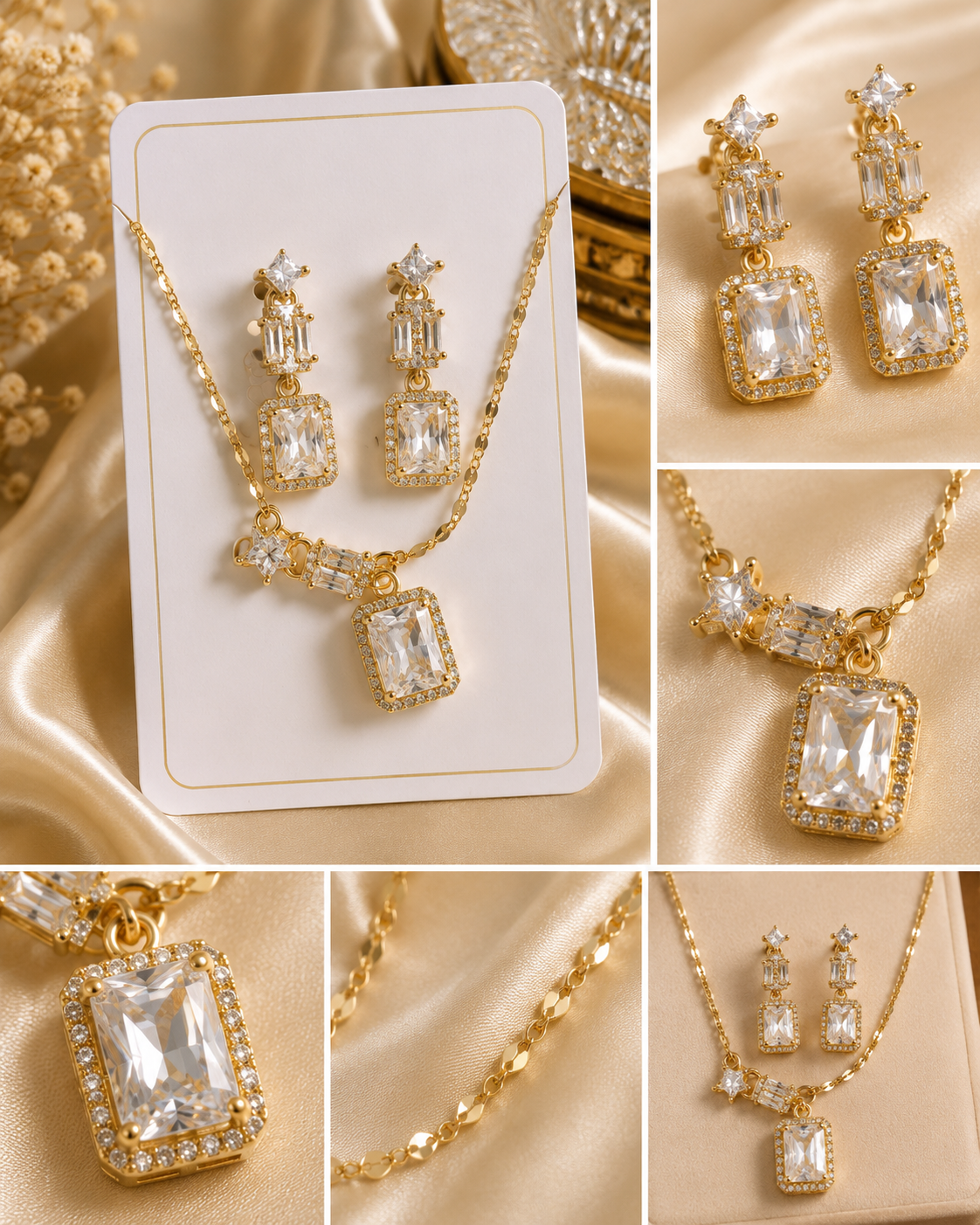 Radiant Crystal Gold Necklace & Earrings Set – Women’s Jewellery MT08