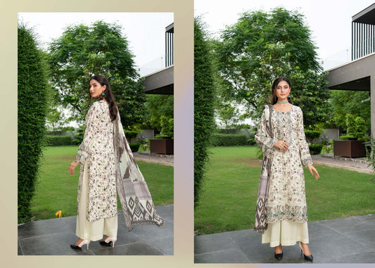 Munira Designers Gul E Rana Linen 3 Piece Suit – Ivory & Sage MT04