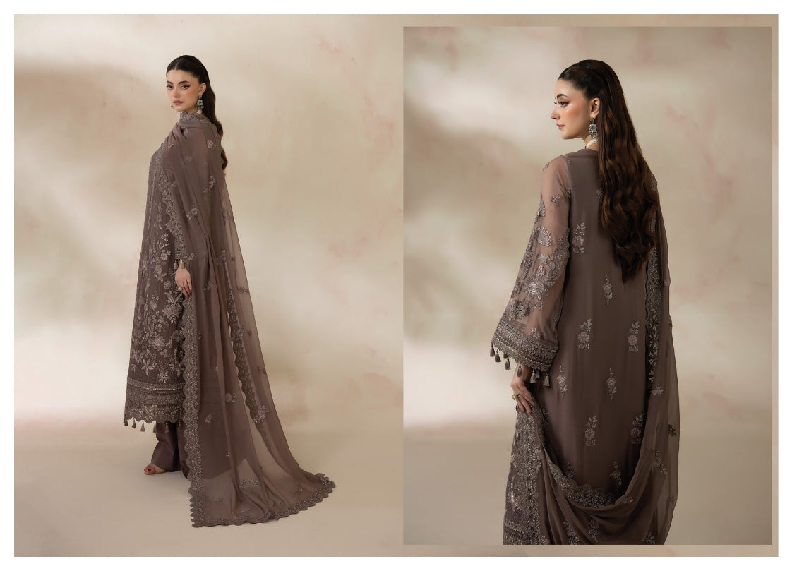Imrozia La’Fiora I-280 Oliveira Luxury Chiffon Embroidered 3 Piece Suit – Mocha Brown MT11
