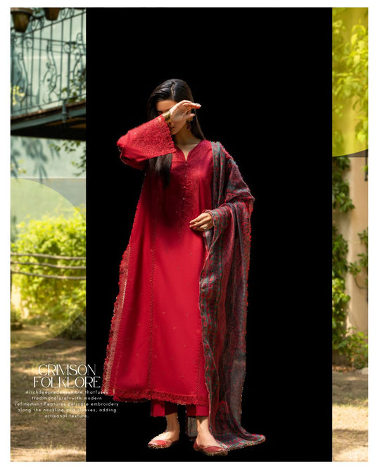 Premium Linen 3PC Embroidered Outfit RUA14