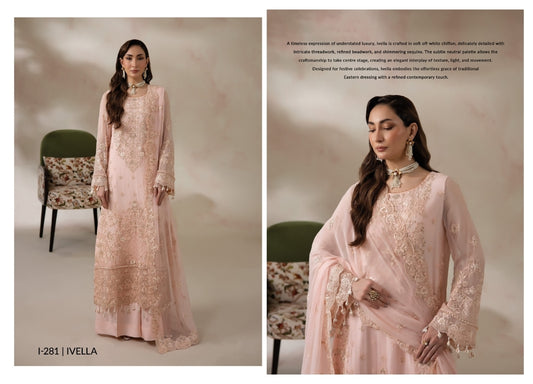 Imrozia La’Fiora Luxury Chiffon Embroidered 3 Piece Suit – Blush Pink MT12