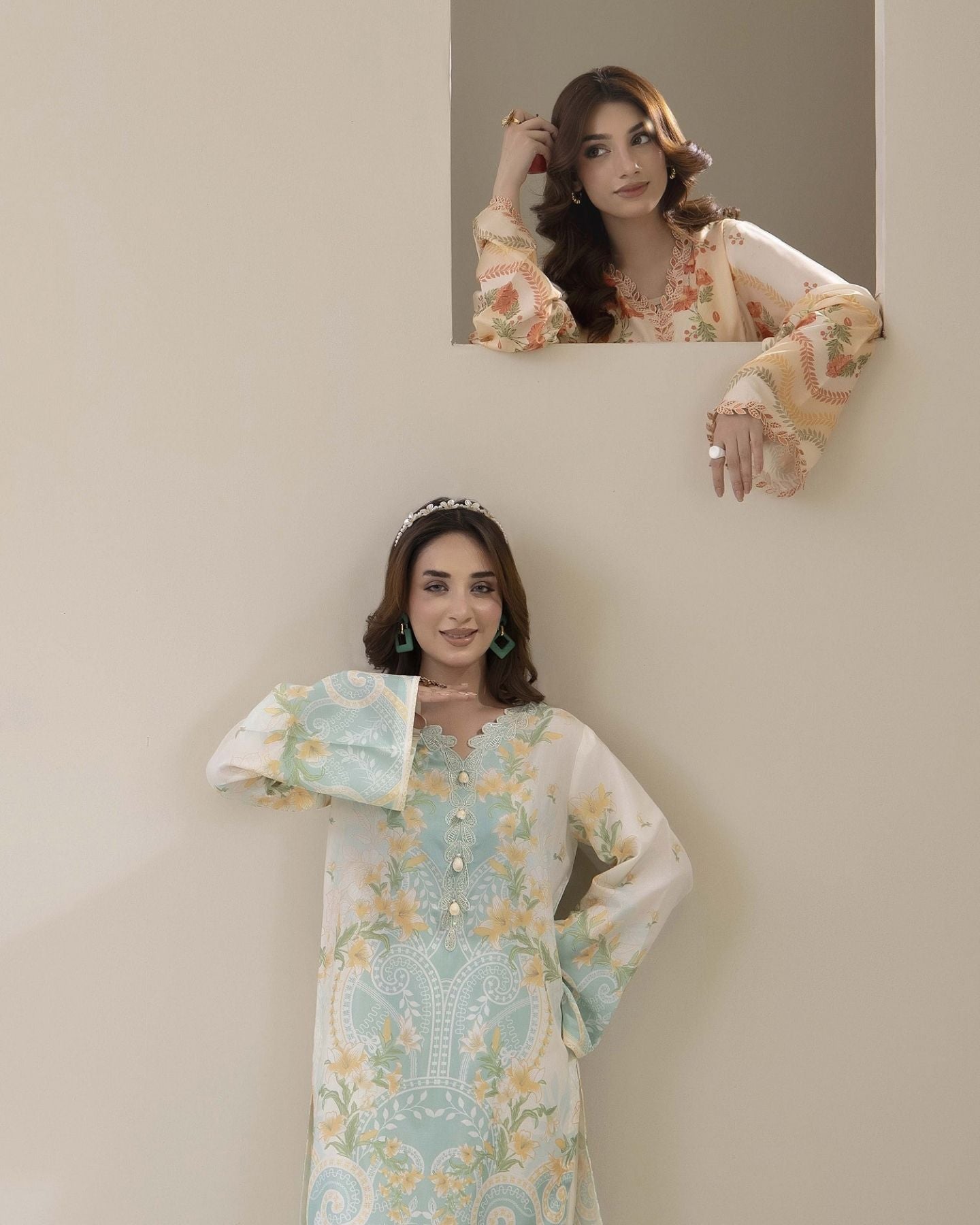 Traditional Threads Printed & Embroidered Pure Lawn Co-ord Set - Mint Blossom MA03