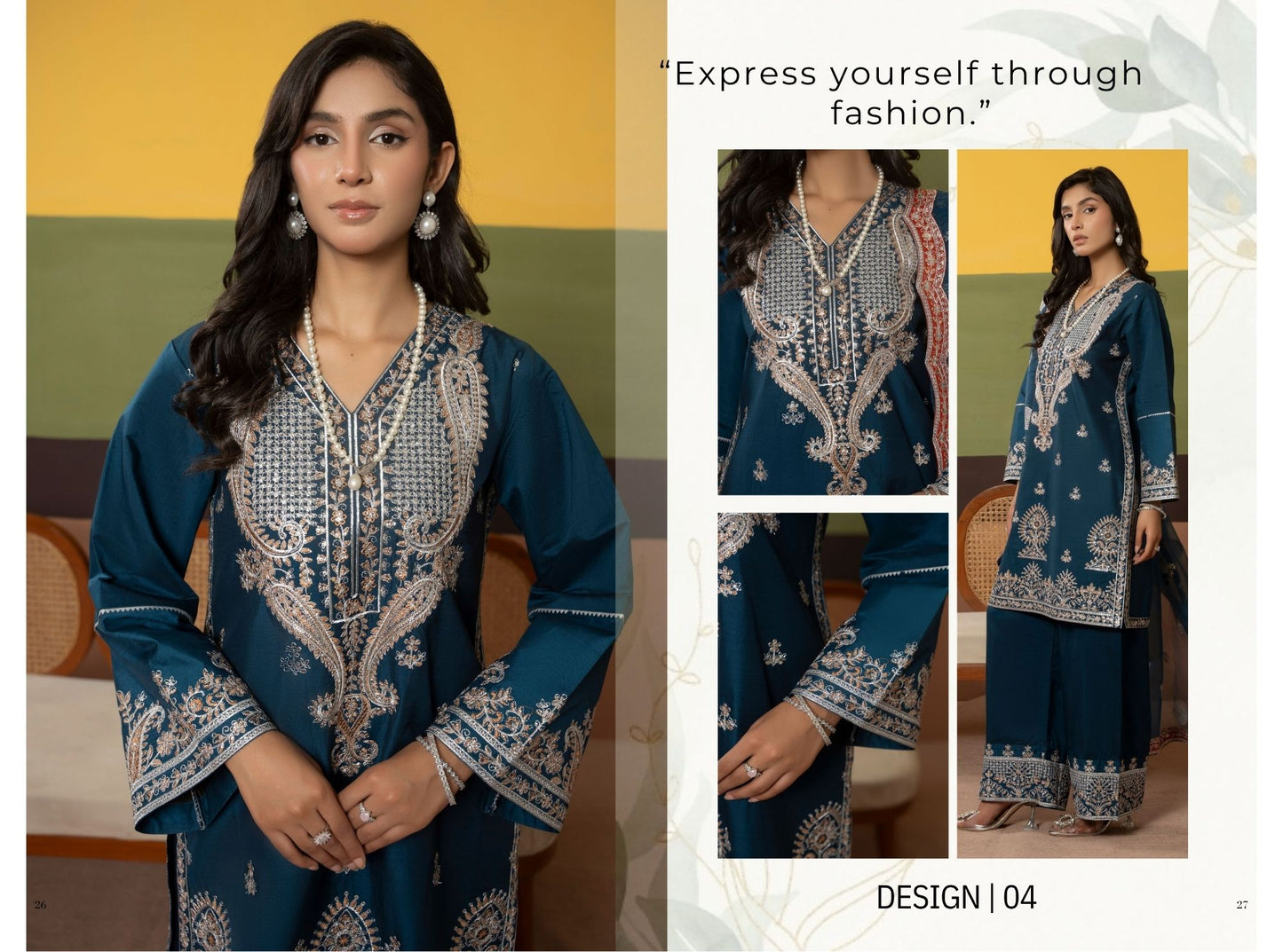 Teal Elegance Embroidered Suit – Traditional Threads MA04