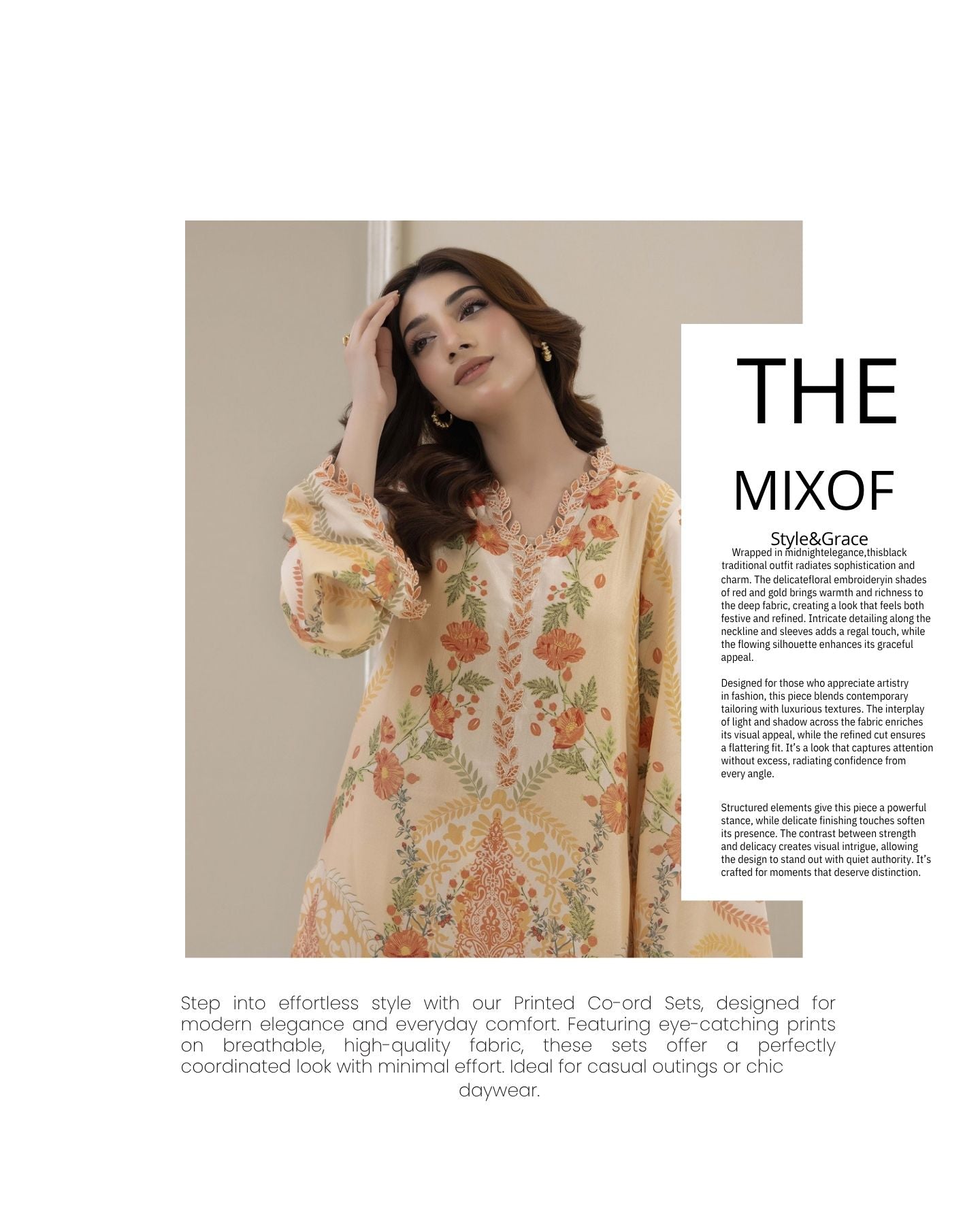 Traditional Threads MA01 Printed & Embroidered Pure Lawn Co-ord Set - Peach Blossom