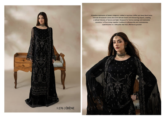Imrozia La’Fiora I-276 Ébène Luxury Chiffon Embroidered 3 Piece Suit – Black MT08