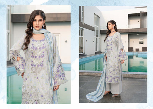 Munira Designers Gul E Rana Embroidered Linen 3 Piece Suit – Ice Blue & Lilac MT02
