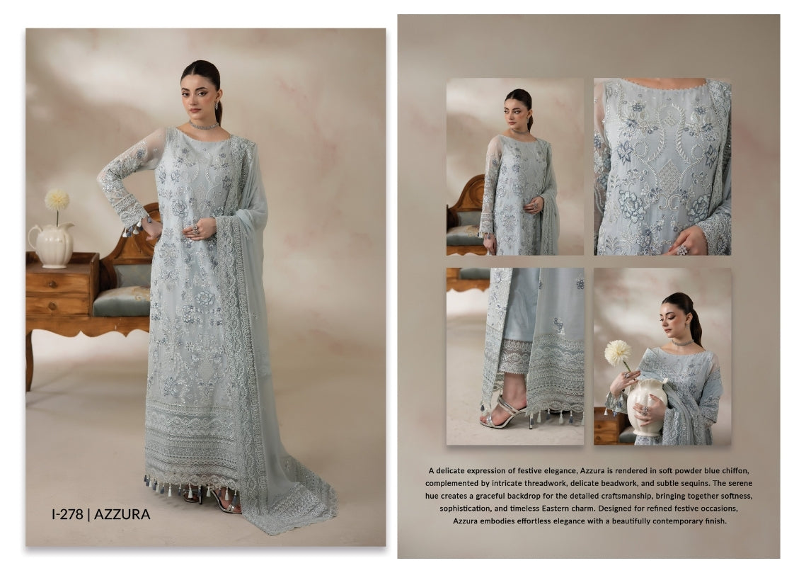 Imrozia La’Fiora I-278 Azzura Luxury Chiffon Embroidered 3 Piece Suit – Ice Blue MT09