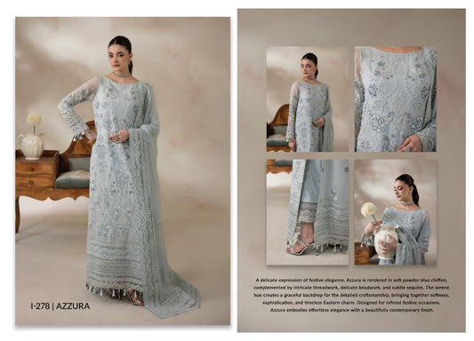 Imrozia La’Fiora I-278 Azzura Luxury Chiffon Embroidered 3 Piece Suit – Ice Blue MT09