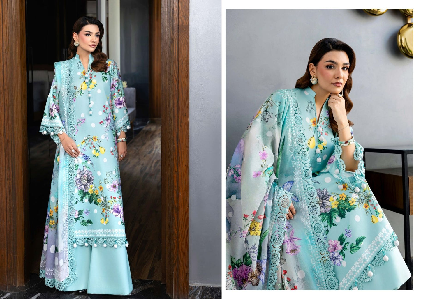 Naqsh Midnight Meadow Summer '26 – Premium Aqua Floral 3 Piece Lawn Suit | PRE ORDER ONLY