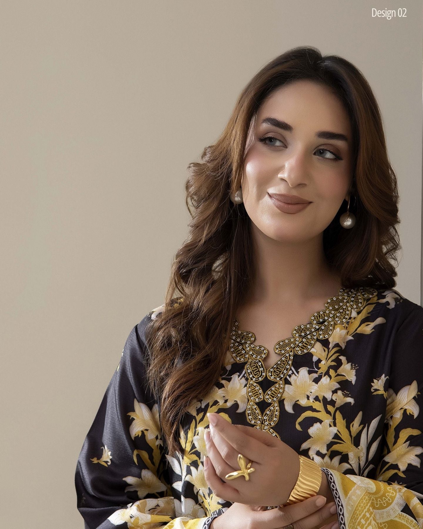 Traditional Threads Printed & Embroidered Pure Lawn Co-ord Set - Midnight Gold MA02