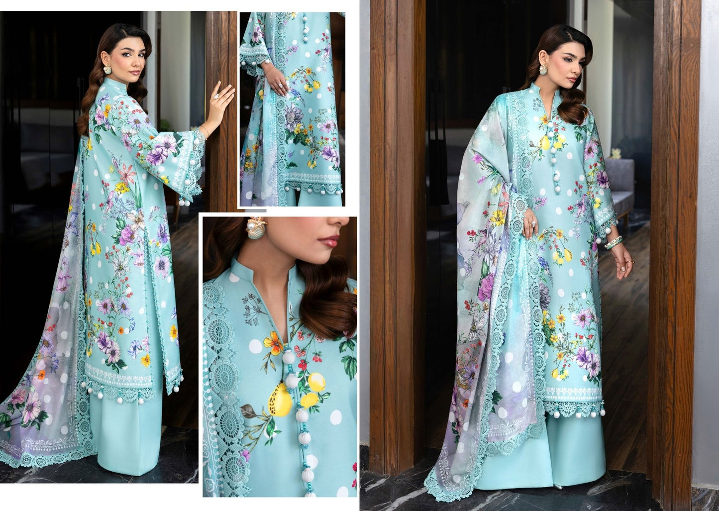 Naqsh Midnight Meadow Summer '26 – Premium Aqua Floral 3 Piece Lawn Suit | PRE ORDER ONLY