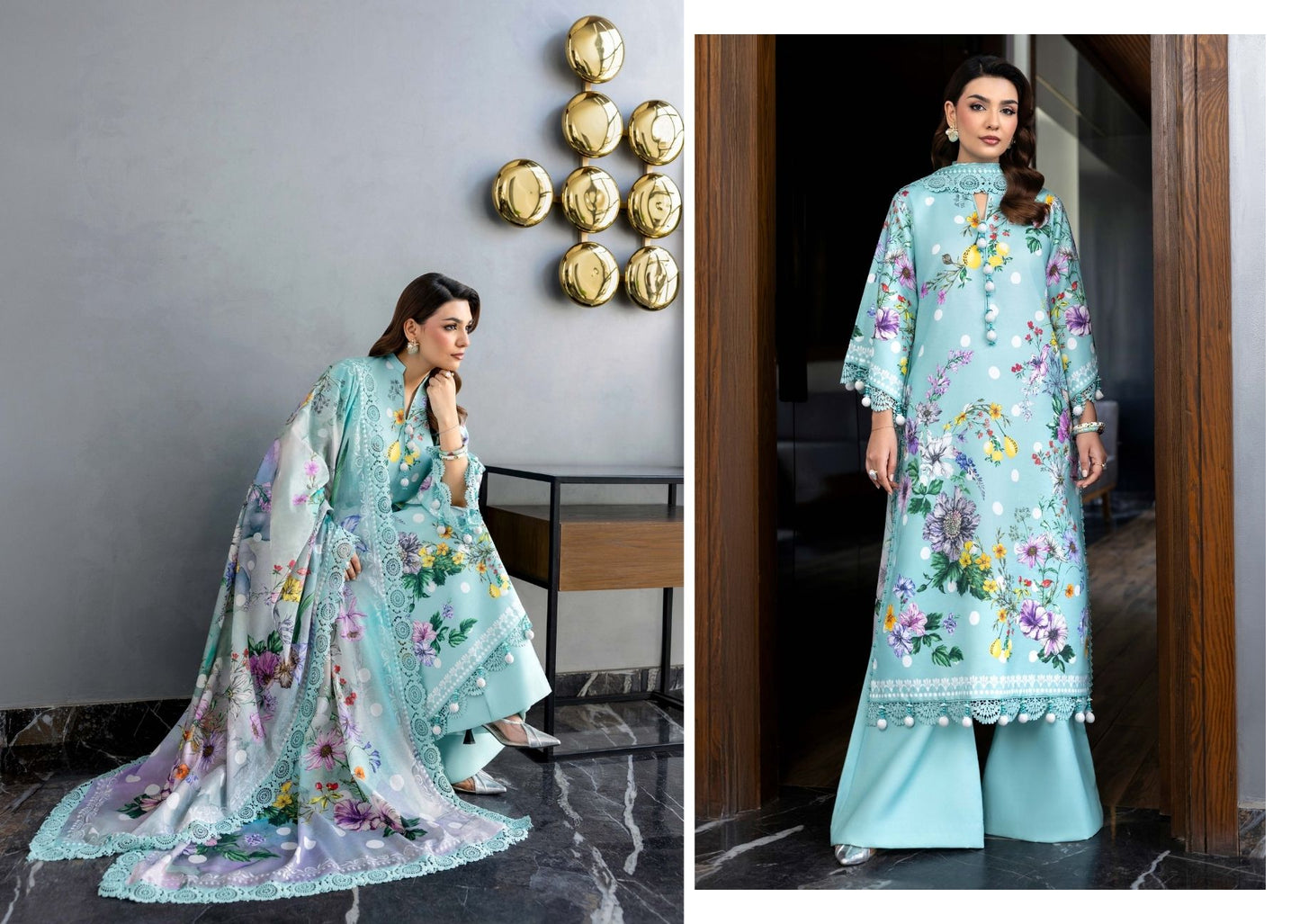 Naqsh Midnight Meadow Summer '26 – Premium Aqua Floral 3 Piece Lawn Suit | PRE ORDER ONLY
