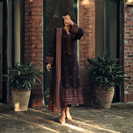 Shadows" Embroidered Khaddar with Wool Shawl Winter Collection by Casuallite ssk03