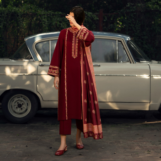 Shadows" Embroidered Khaddar with Wool Shawl Winter Collection by Casuallite ssk04