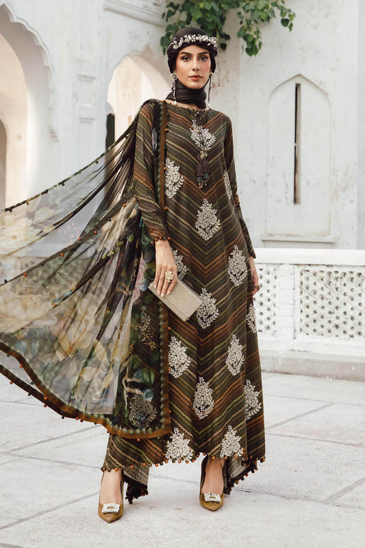 Royal Olive Chevron Embroidered LINEN Suit 3 Piece NT05