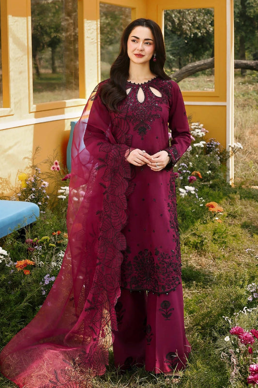 Wine Maroon Luxury Embroidered Eid Suit with Organza Dupatta –  Simrans MTF7