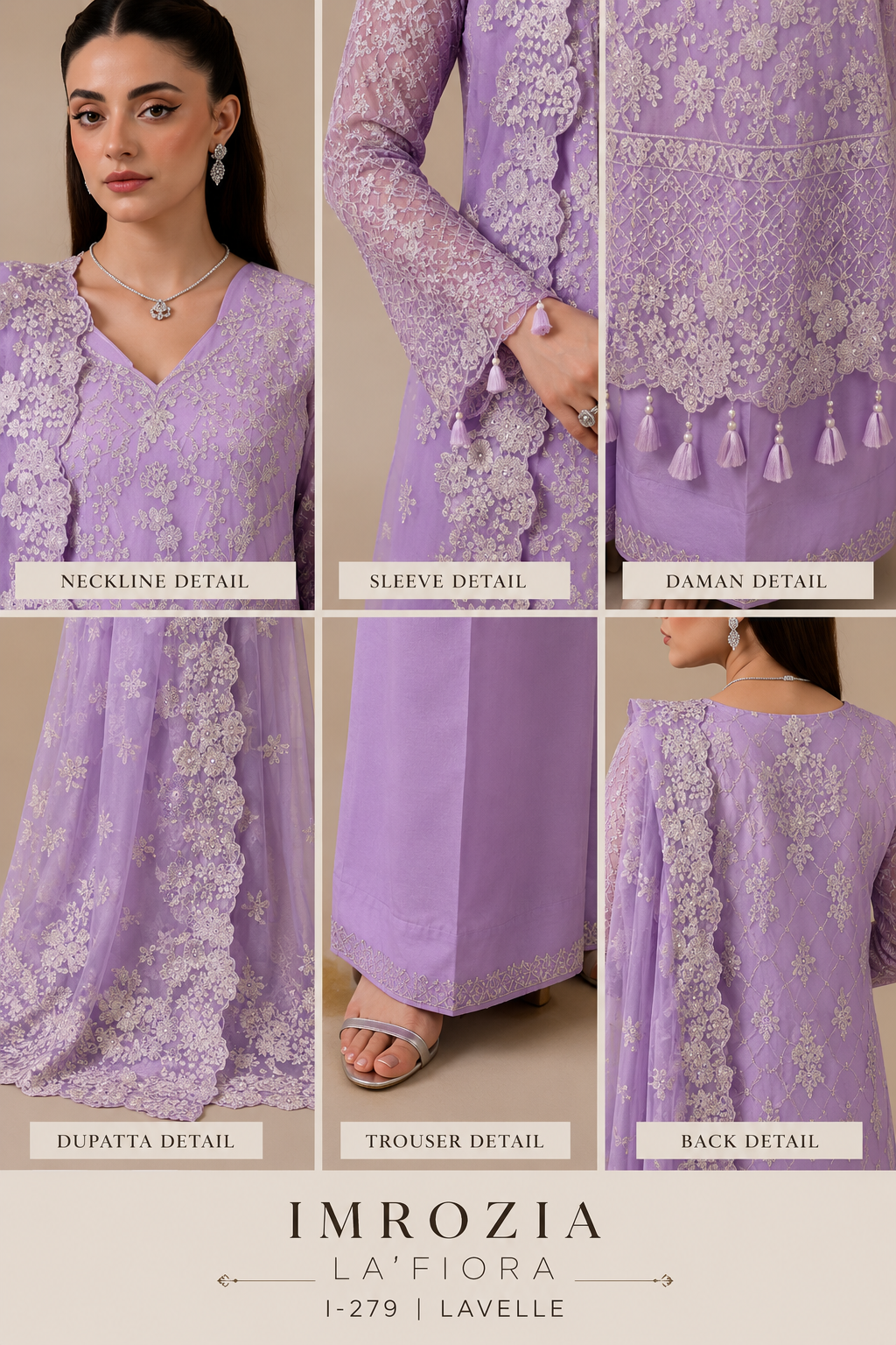 Imrozia La’Fiora I-279 Lavelle Luxury Chiffon Embroidered 3 Piece Suit – Lavender MT10