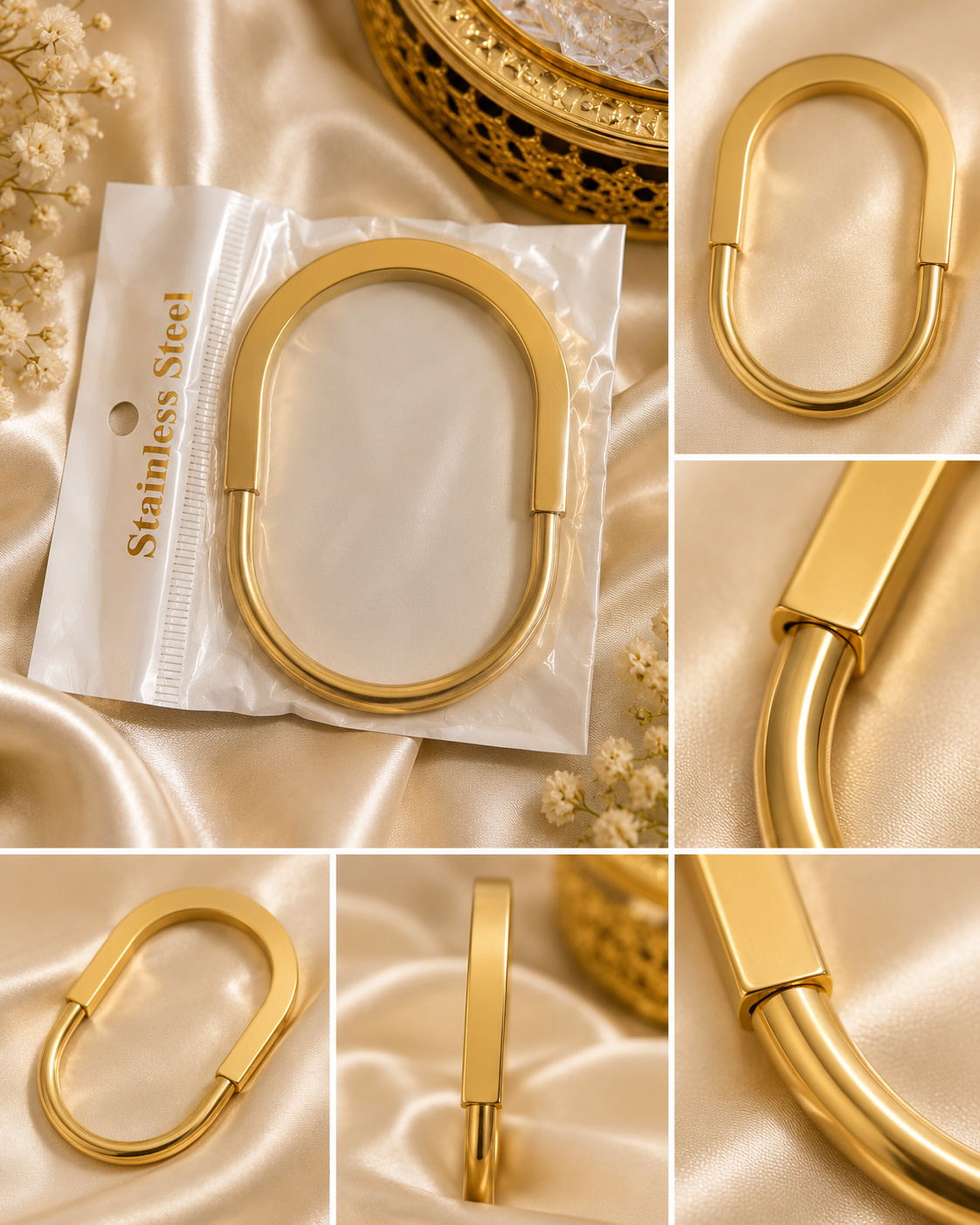 Minimalist Gold Stainless Steel Oval Bracelet – Women’s Jewellery MT06