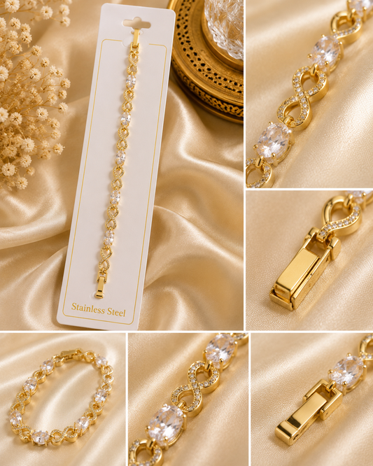 Infinity Crystal Gold Stainless Steel Bracelet – Women’s Jewellery MT07