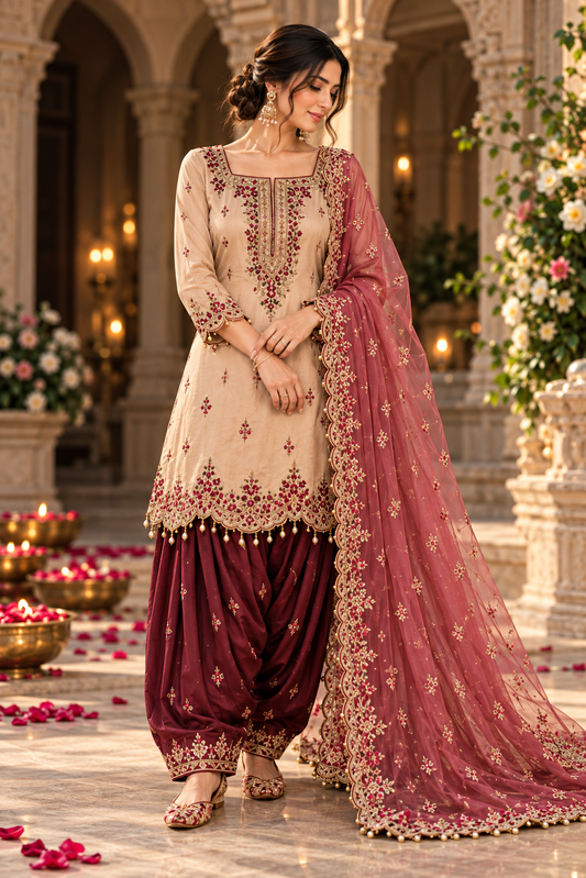 PRE-ORDER | Royal Almond Traditional Embroidered 3-Piece Suit | Mehak Signature Collection