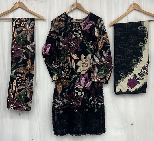 Saara Embroidered 3-Piece Readymade Winter Linen Suit with Linen Shawl SN01