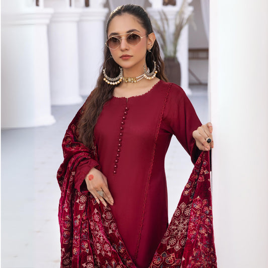 Dhanak Dress Heavily Embroidered Velvet Shawl 3 Pc Ready-to-wear SV 18